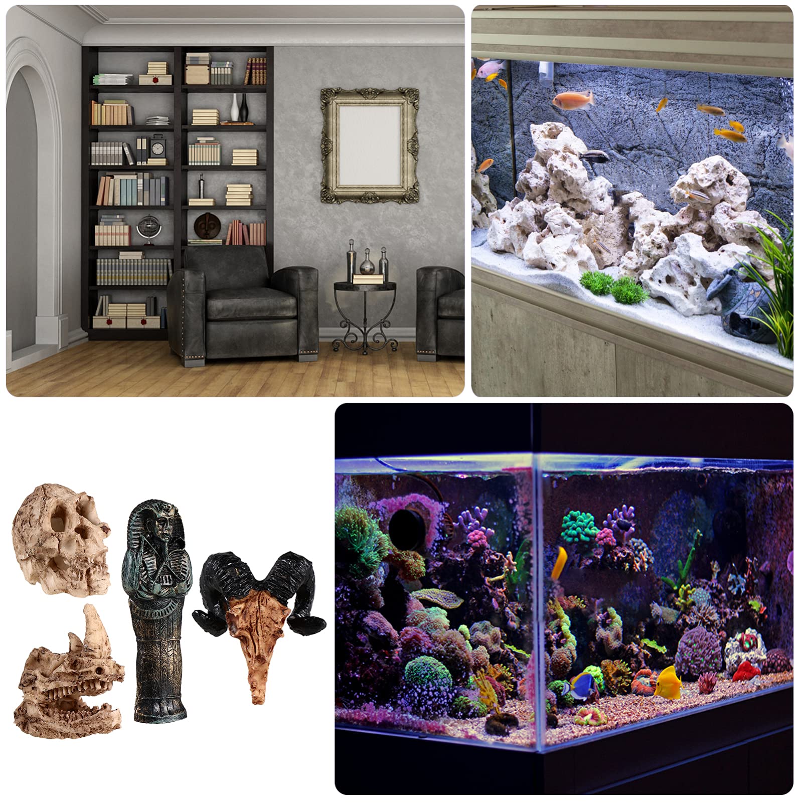Kisangel 2 Ensembles Décoration De Paysage De Crâne Aquarium Animal De Compagnie Humain Marchandise Accessoires Décorations Maison De Reptiles pour Animaux De Compagnie Réservoir Résine
