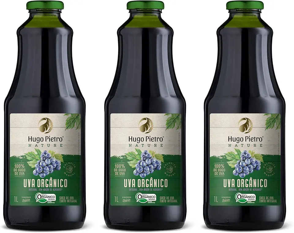 Suco de Uva Tinto Orgânico 1L (SEM ADIÇÃO DE AÇÚCAR, e SEM GLUTEN) (3 Unidades)