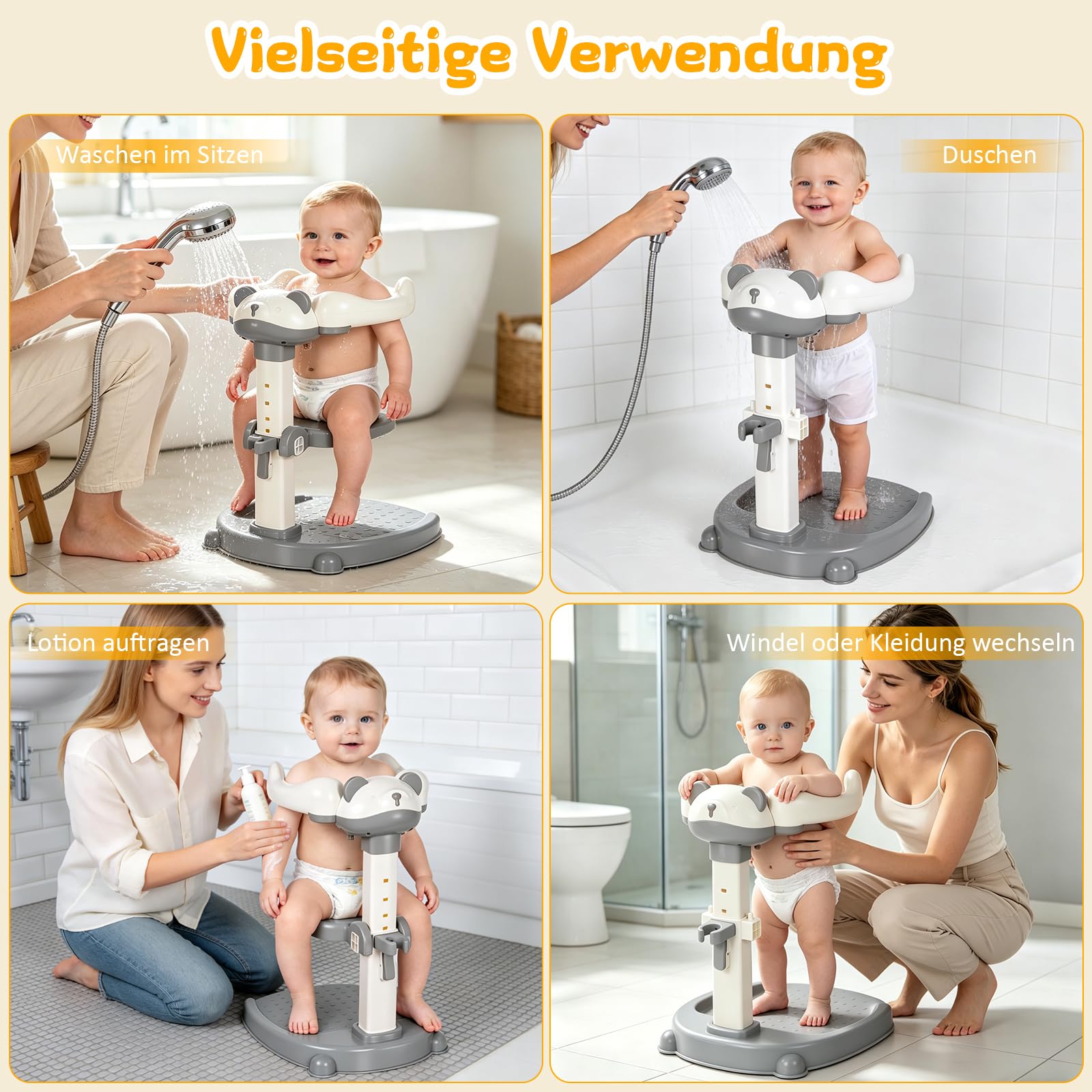 Soporte de ducha para bebé, Soporte de Bañera para Bebé con base antideslizante,Soporte de ducha para niños de 6 a 36 meses para bañarse