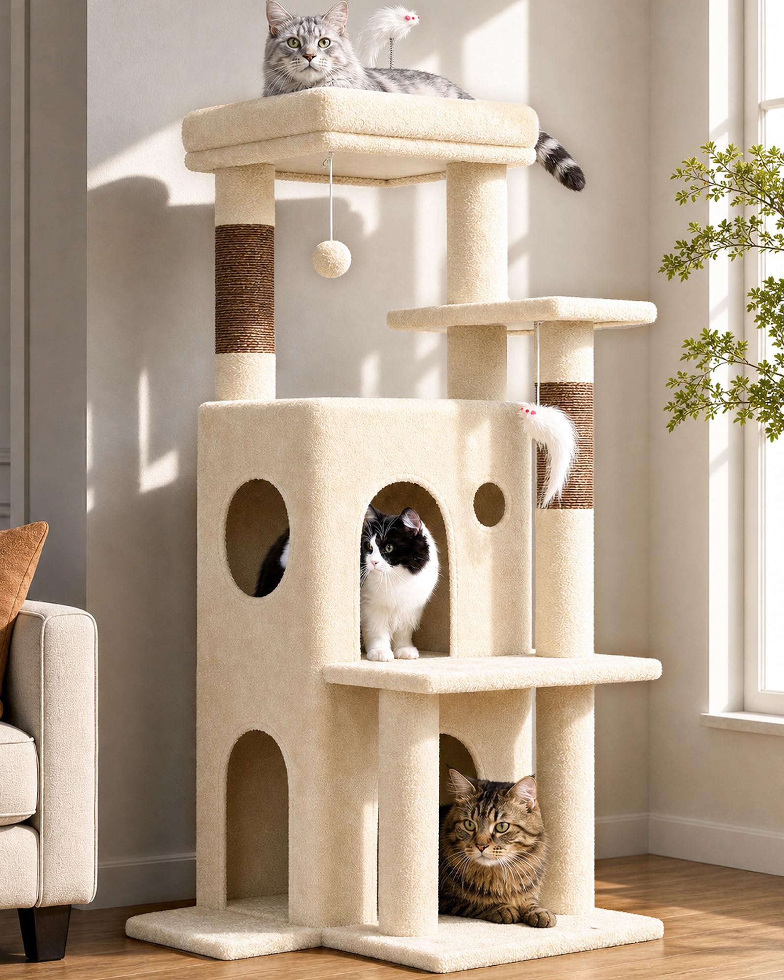 Amazon | Globlazer キャットタワー 低い 据え置き 多頭飼い 二層式