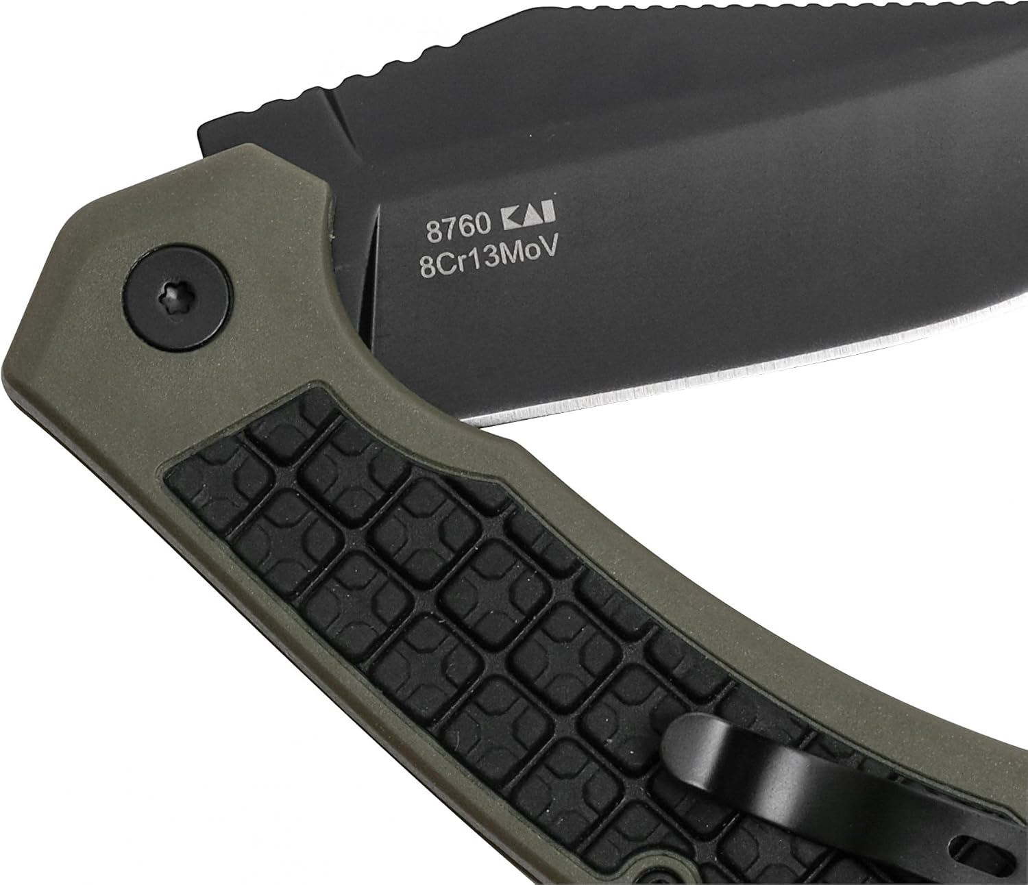 Kershaw Faultine Pocketknife (8760); 3-Inch 8Cr13MoV Blade with KVT Manual Open, Black Oxide Coating and Rubber Overmold, Olive Handle, Pocketclip : Tools & Home Improvement