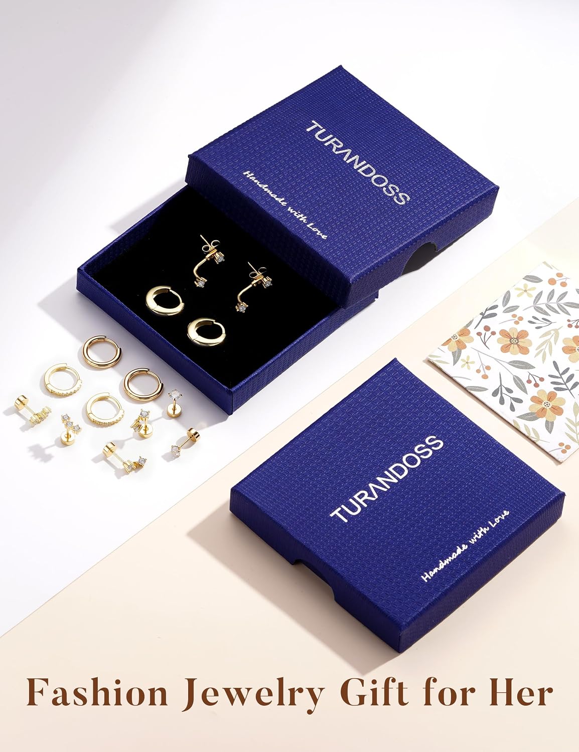 Turandoss Gold Earrings for Women, 14K Gold Plated Chunky Hoop Earrings Hypoallergenic Cartilage Huggie Hoops Earrings Stacks for Multiple Piercings Earrings for Women Jewelry