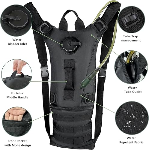 Miniatura 5 de Zavothy Mochila táctica de hidratación Molle con vejiga de agua de 3L Mochila de hidratación para ciclismo, correr, ciclismo, senderismo, mochila