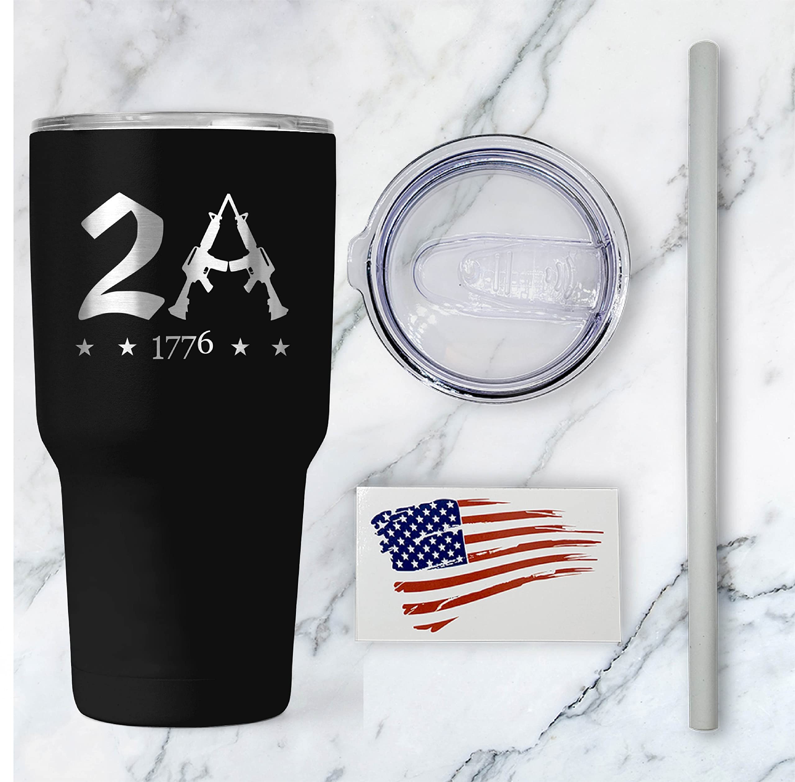 2A 2nd Amendment 30oz Patriotic Tumbler - American Flag Tumbler Travel Mug - Patriotic Coffee Travel Mug - Double Insulated 30oz Tumbler - Engraved in the USA - (2A 2nd Amendment)