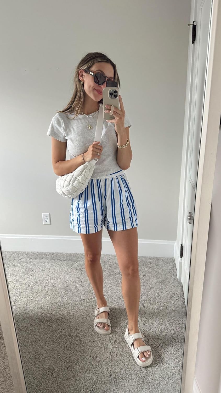 YKR Women Striped Boxer Shorts Y2K Elastic Waist Pajama Bottoms Lounge Shorts with Pockets Sleepwear - Image 3