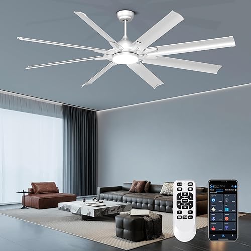 Miniatura 10 de Ohniyou Ventilador de techo industrial de 72 pulgadas con control remoto de luces, ventilador de techo grande negro con 8 aspas de aluminio, 3 CCT,