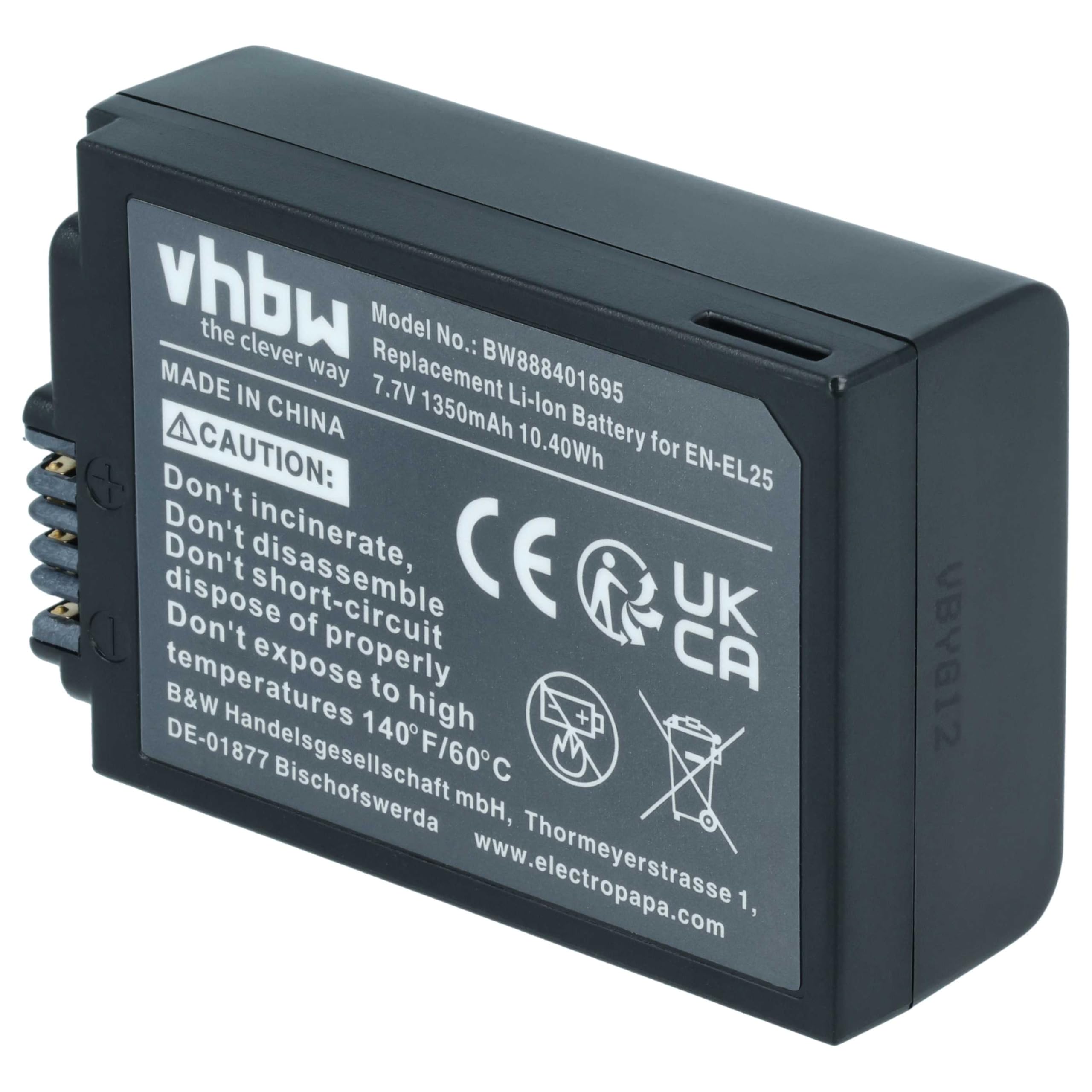 vhbw batteria compatibile con Nikon Z30, Z50, Z50 II, Z Fc fotocamera (1350mAh, 7,6V, Li-Ion)