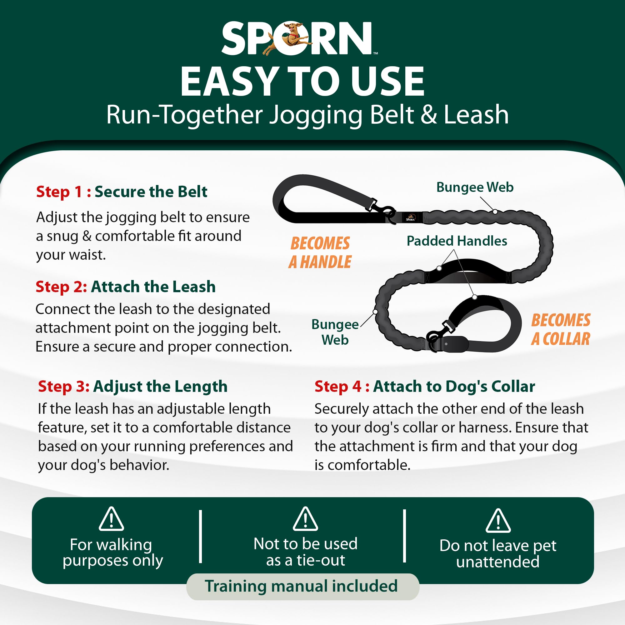 Sporn Run-Together, cintura da jogging e guinzaglio da corsa per cani, guinzaglio per cani a mani libere, guinzaglio in nylon per migliorare lo stile e il fitness che non hai mai visto prima, nero