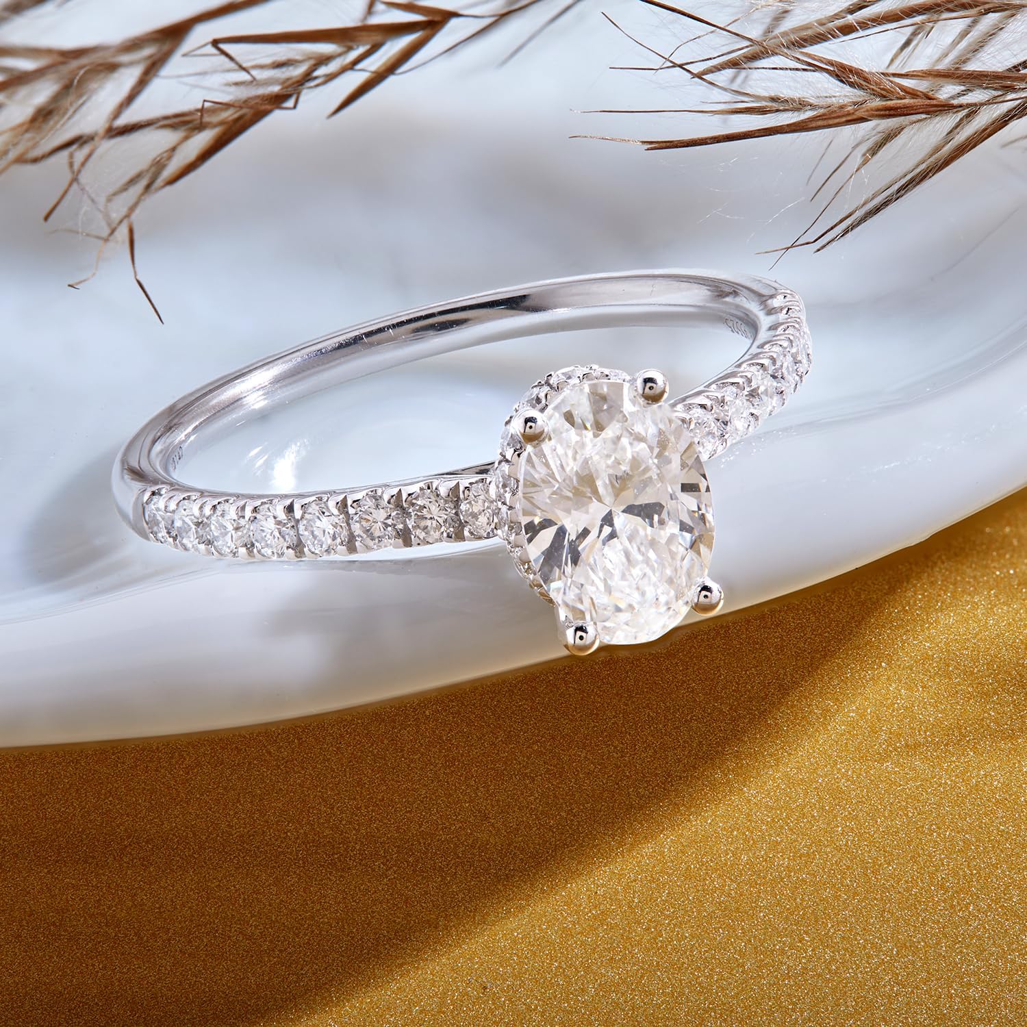 DEWBERRY 1.35 Carat Oval IGI Certified Lab Grown Diamond Solitaire Vintage Engagement Ring | 925 Silver 14K White Or Yellow Gold Plated Hidden Halo Ring for Womens (F-G Color, VS Clarity) Size 4-12