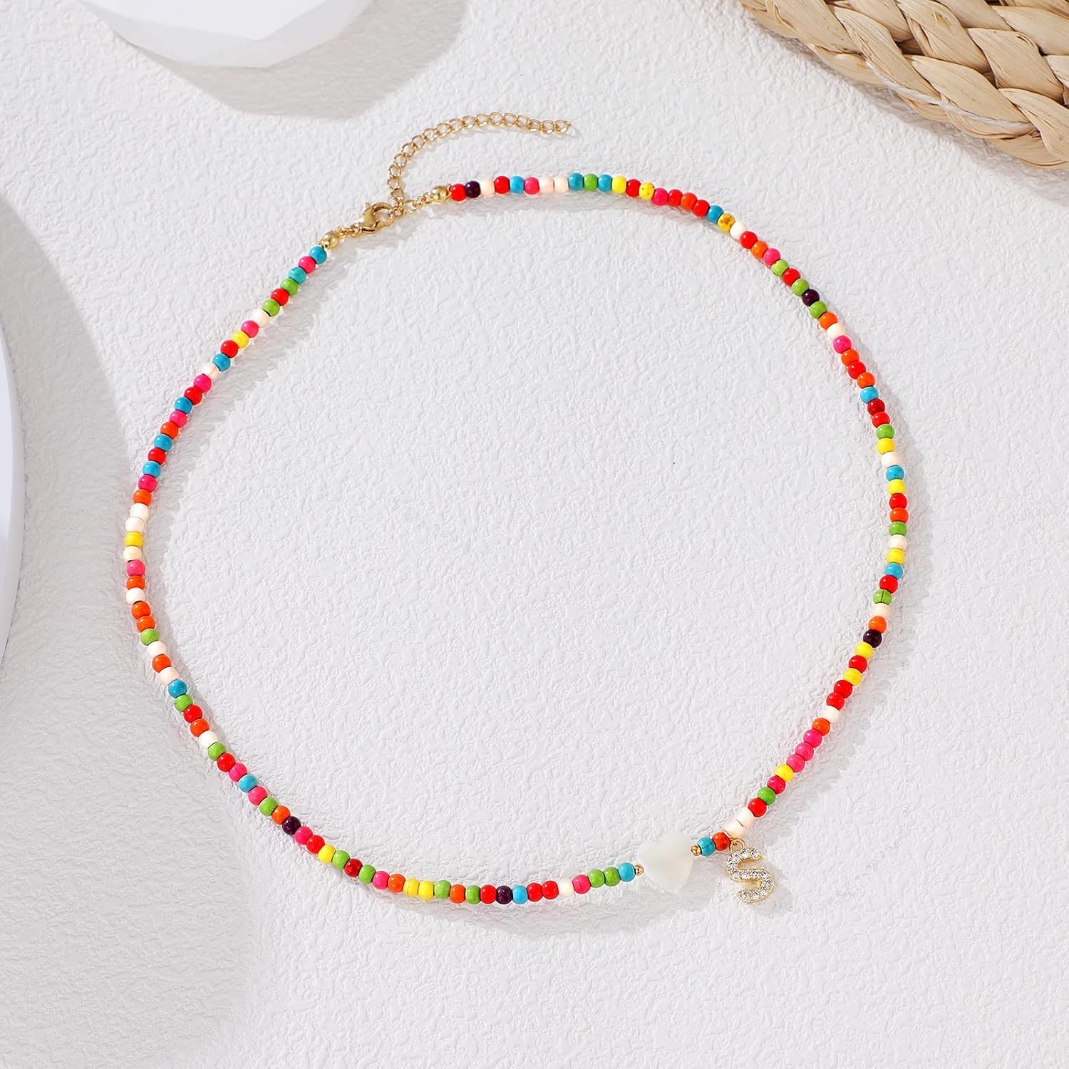 MJartoria Initial Necklaces for Women, Colorful Beaded Necklace, Shell Beach Necklace Letter Choker Handmade Jewelry Gifts - Image 9