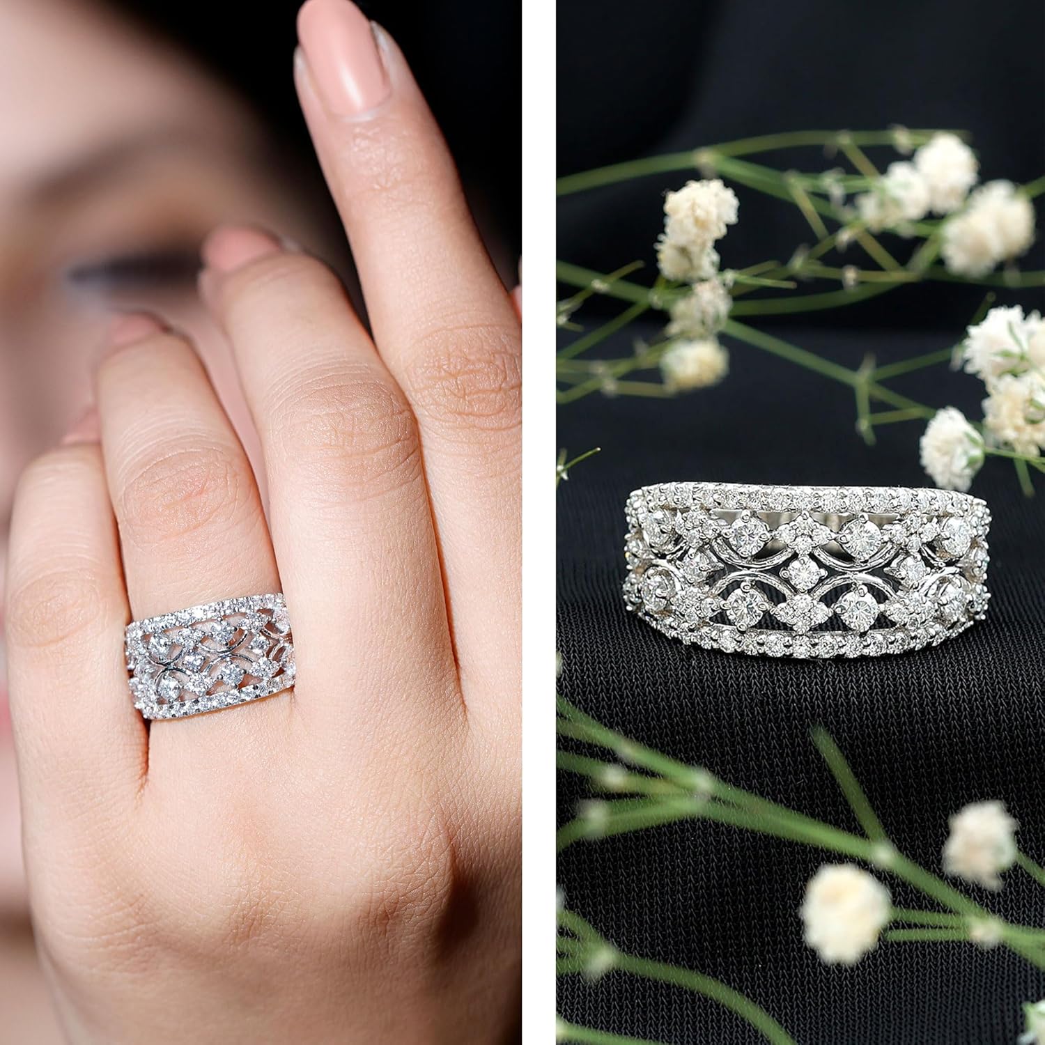 Certified Lab Grown Diamond Wedding Band for Women, Ef-Vs Quality, Diamond Statement Ring - With Jewelry Box