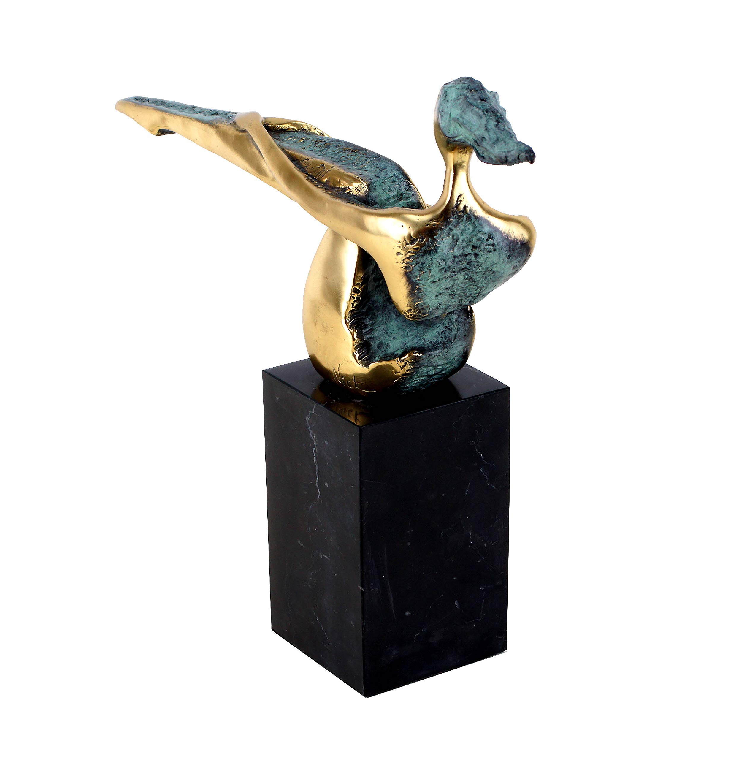 Kunst & Ambiente - Modern Art - The Sitting One - Moderne Bronzefigur - signiert Nick - Bronzeskulptur auf Mamorsockel - Höhe: 30 cm - Gold - grüne Patina - abstrakte Plastik
