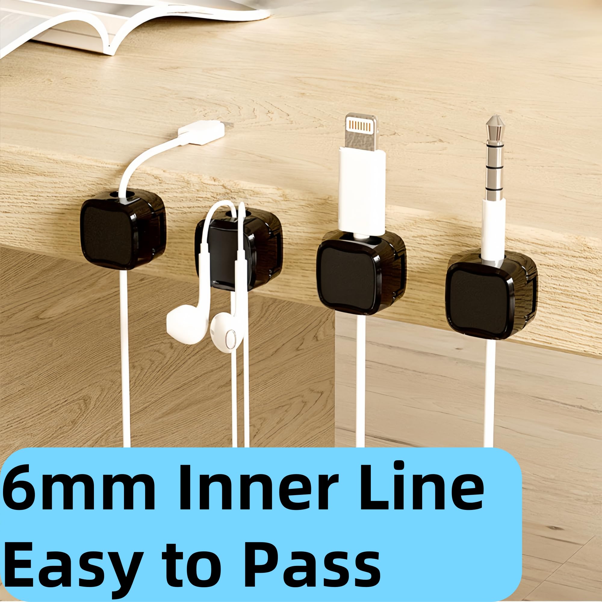 Aerkersun 6PCS Magnetic Cable Holder for Nightstand – Phone Charging Cord Organizer, Stick-on Magnetic Cable Clips, Cable Management for Bedroom, Office, and Car