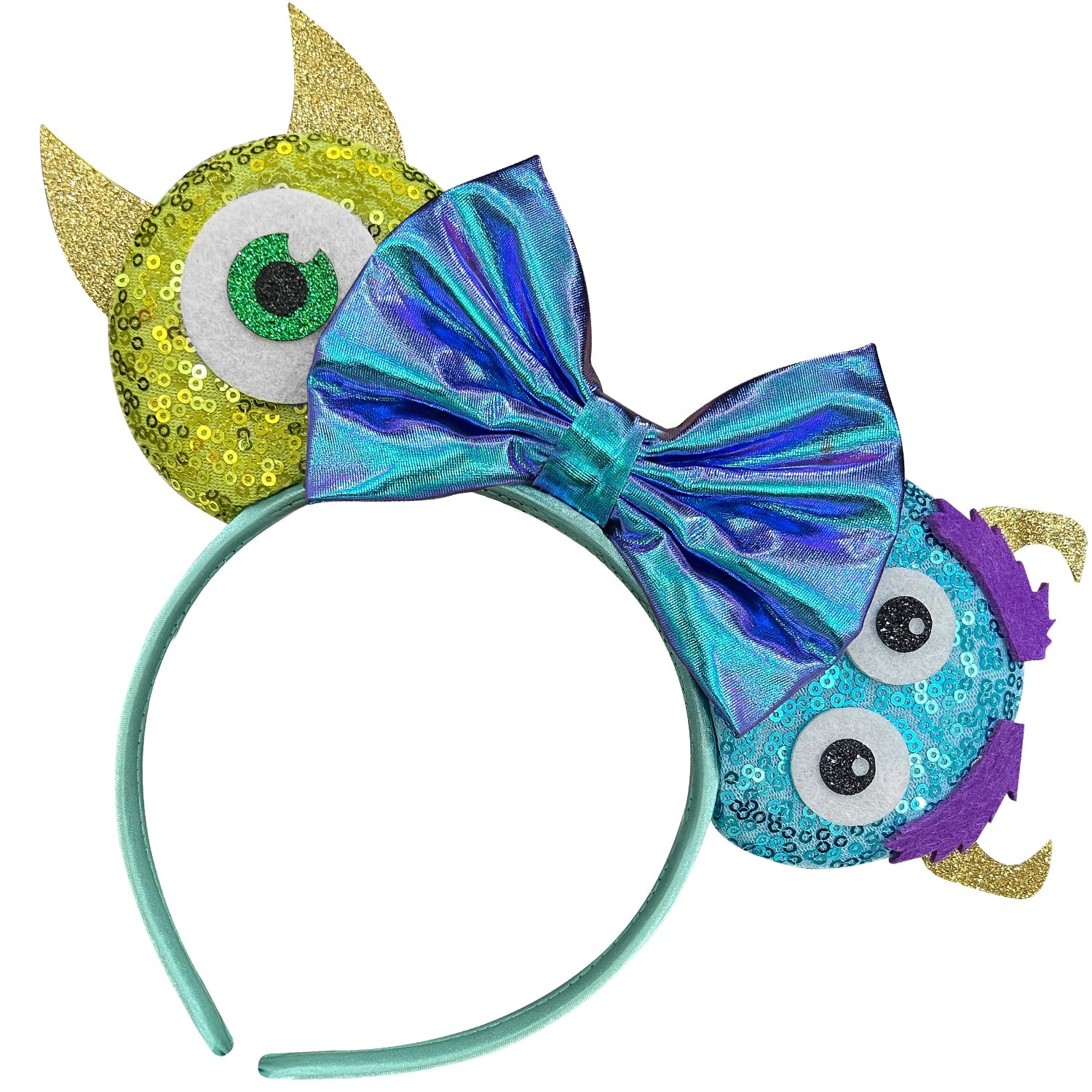 Bolonar Monsters Mouse Ears Headband for Women Sequin Mouse Ears Headband Halloween Headbands Mouse Ears for Adult (Blue-purple)