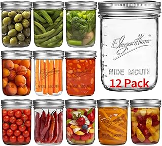 eleganttime Wide Mouth Mason Jars 16 oz,12 Pack Canning Jars with Lids,Airtight Container Glass Jars for Candles,Home Decor,Overnight Oats,Fruit Preserves,Jam or Jelly