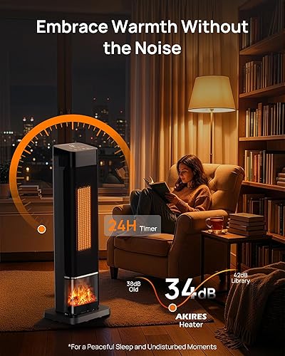 Miniatura 8 de AKIRES Calentador de espacio de 1500 W, calentador eléctrico para interiores, oscilación de 70, control remoto, temporizador de 24 horas, bloqueo