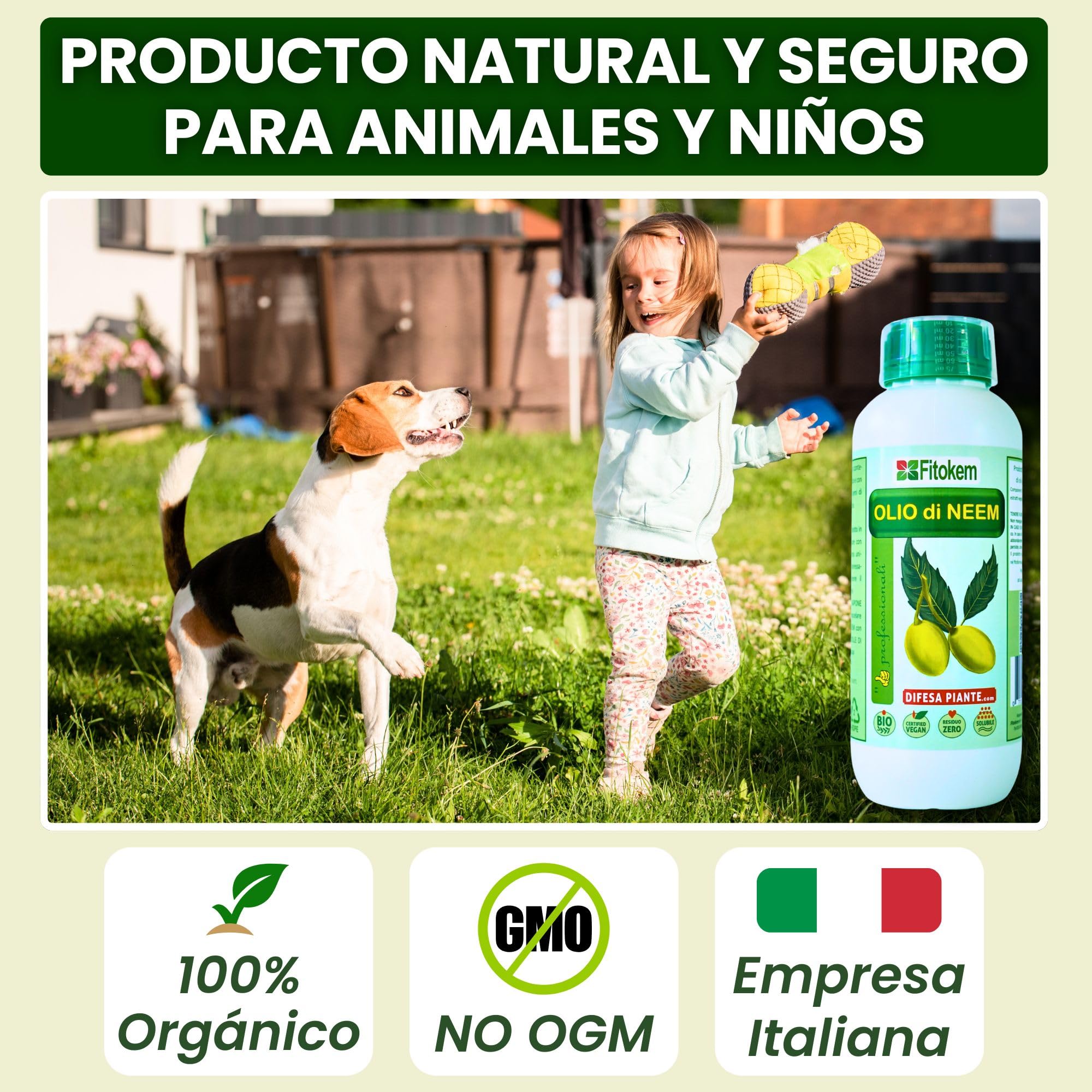 FITOKEM - Aceite de Neem para Plantas Biológico (1 Litro) Neem Oil Concentrado, Excelente Contra Adversidades Externas de Huerta y Jardín, 100% Natural No Tóxico para Plantas, Animales, Personas