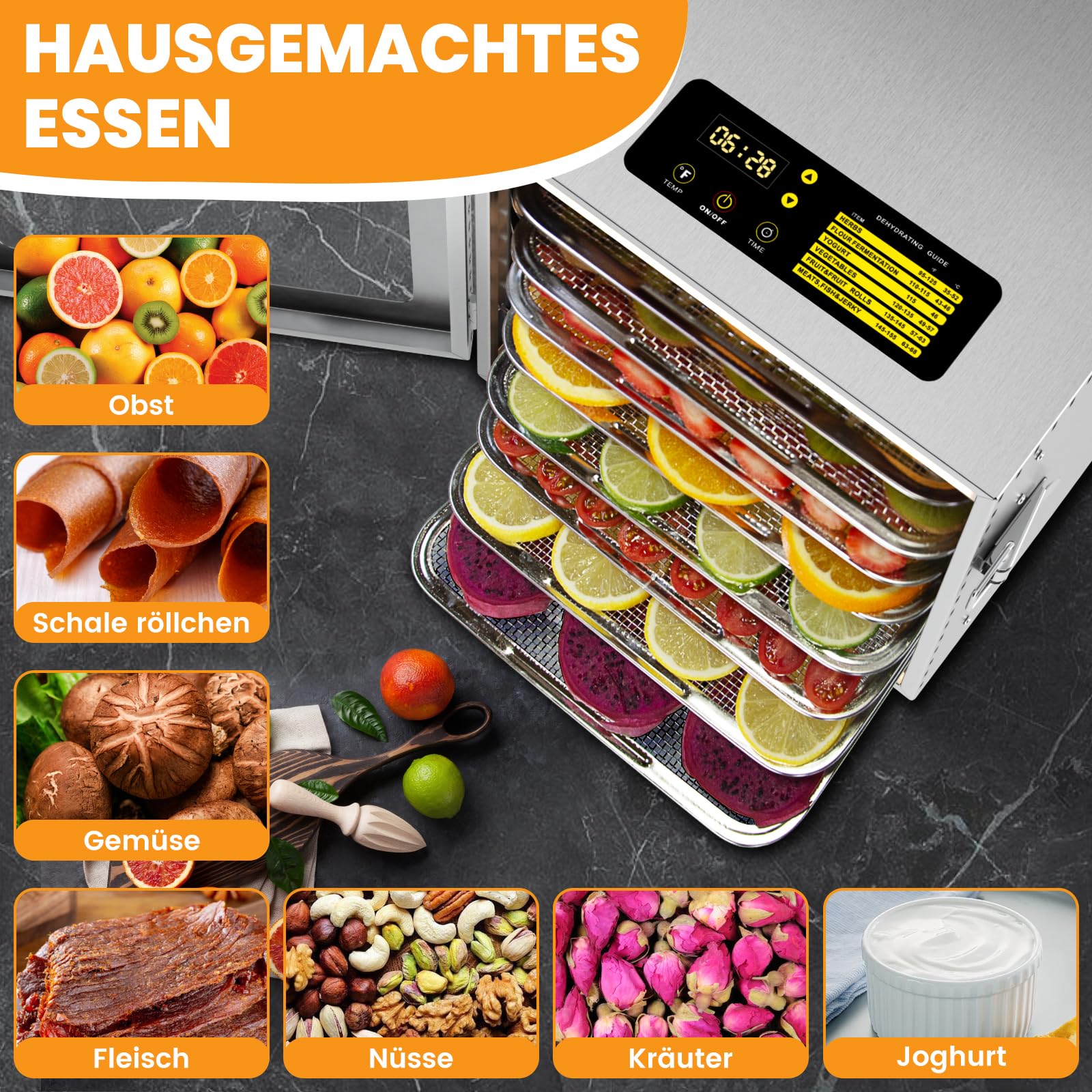 Suszarka do żywności ze stali nierdzewnej 8 pięter, 30-90℃ urządzenie do suszenia żywności, 0,5㎡ powierzchnia suszenia, 500W mała suszarka, suszarki do owoców, mięsa, warzyw i 316 tack (25