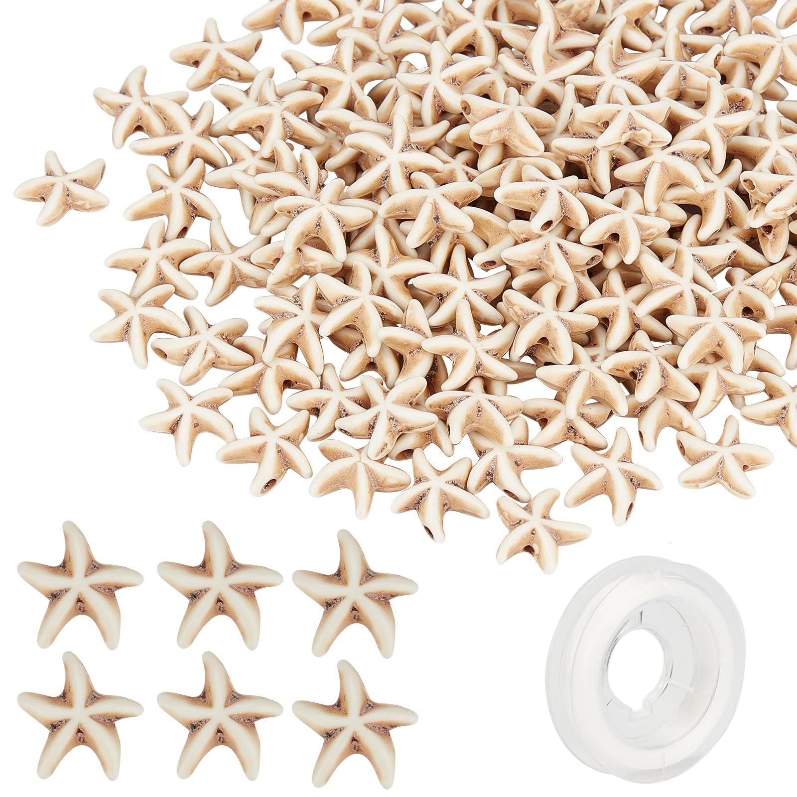 SUNNYCLUE Blue Starfish Beads - 20Pcs Porcelain Sea Star Beads For DIY Jewelry Making