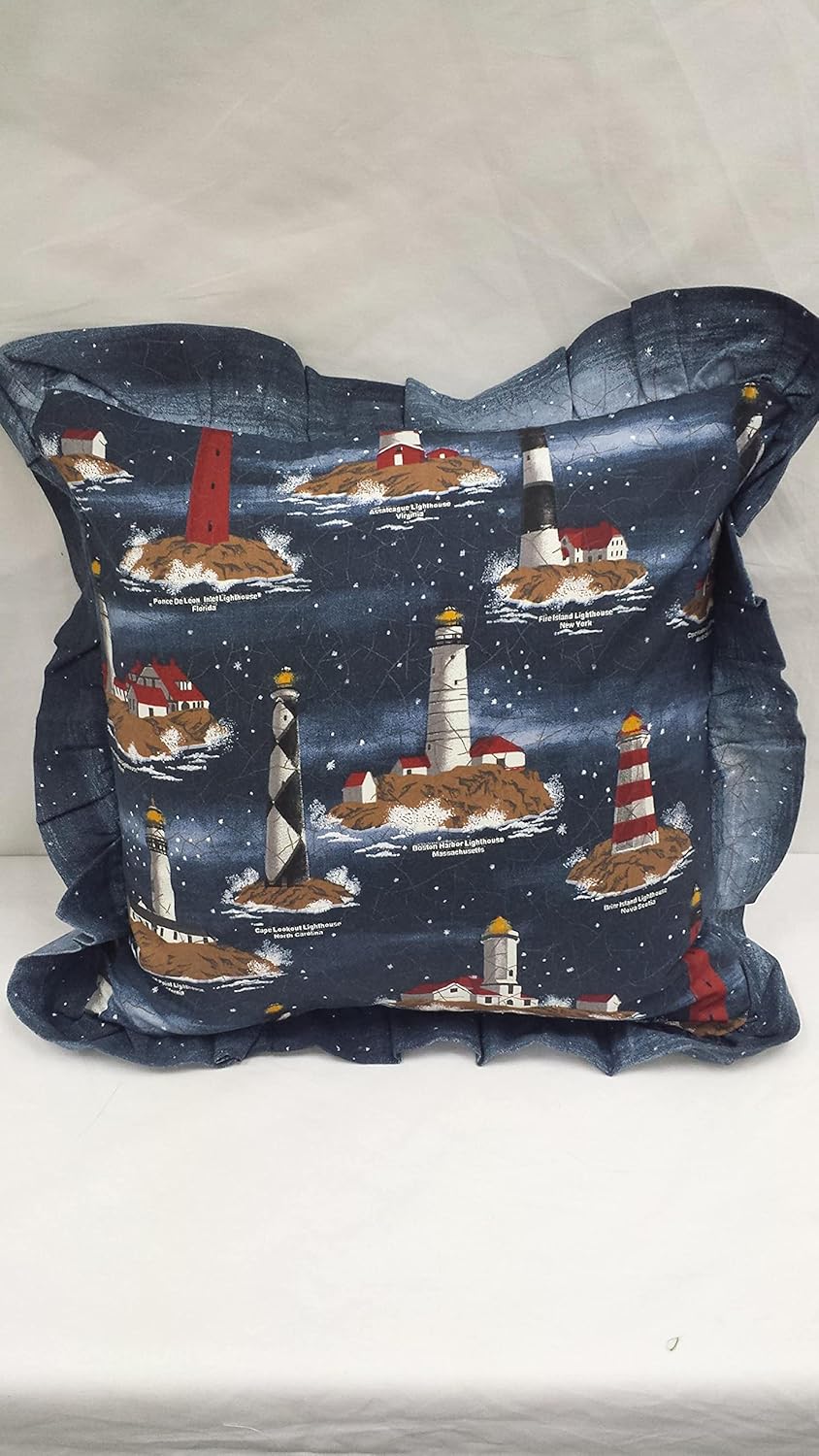 Harbor Lights Lighthouse 16" Decorative Throw Pillow with Zippered Back and Pillow Form Insert