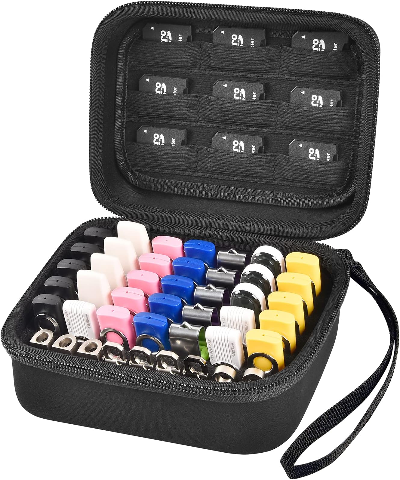 Comecase USB Flash Drive Case, Thumb Drive, Memory Card SD SDXC SDHC Card Holder Organizer, Electronic Accessories Storage Bag for SanDisk/SamData/Samsung/TOPESEL/PNY/Memory Stick/YubiKey (Box Only)