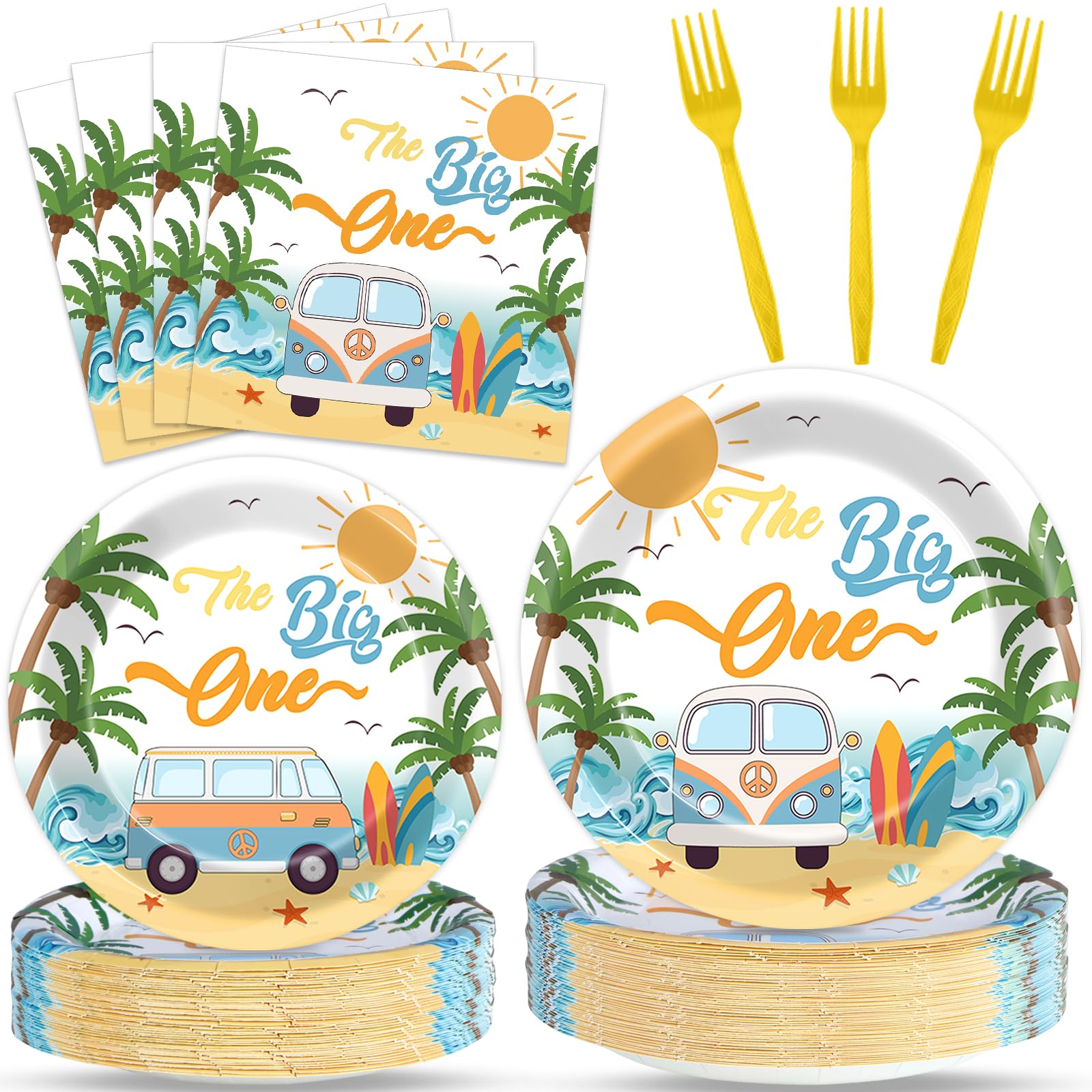 96Pcs Summer Beach The Big One Party Supplies Boy Surfing First Paper Plates Napkins The Big One Birthday Party Decorations 1st Birthday Dinnerware
