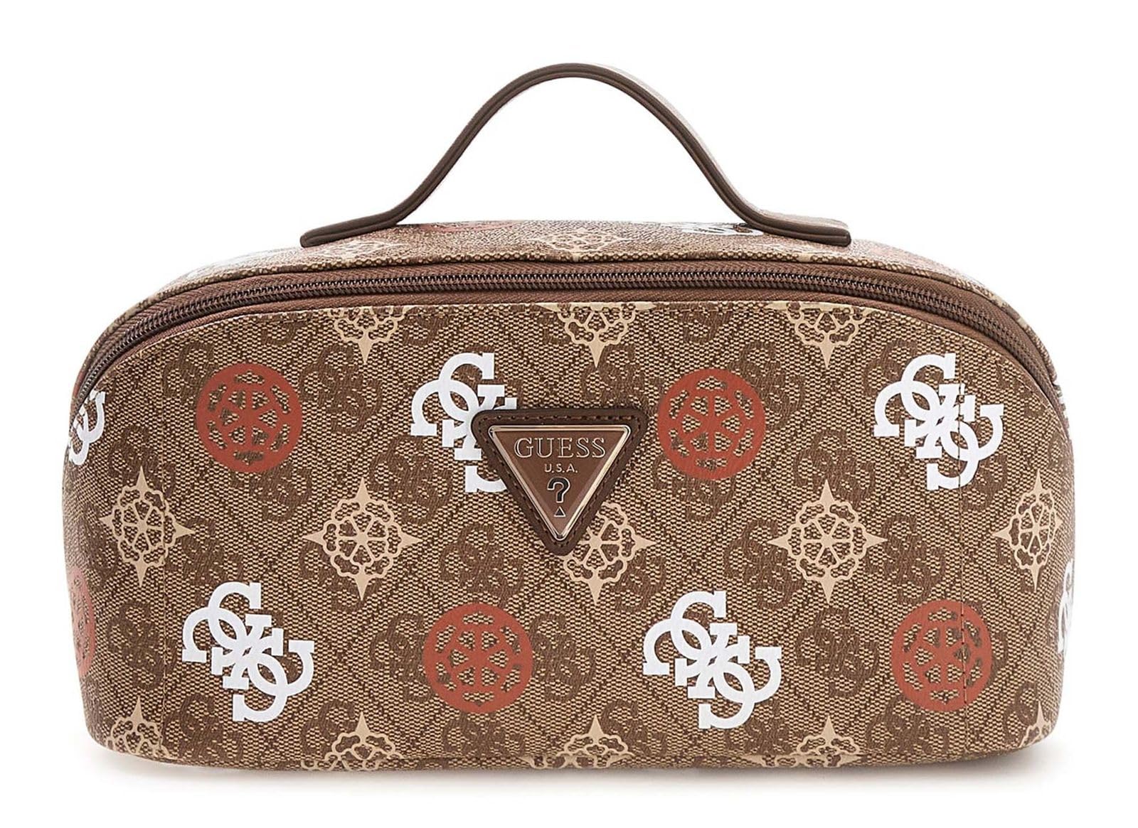 GUESS Kosmetiktasche Eliette Logo Cosmetic Travel Bag Latte Logo/Ginger Hellbraun