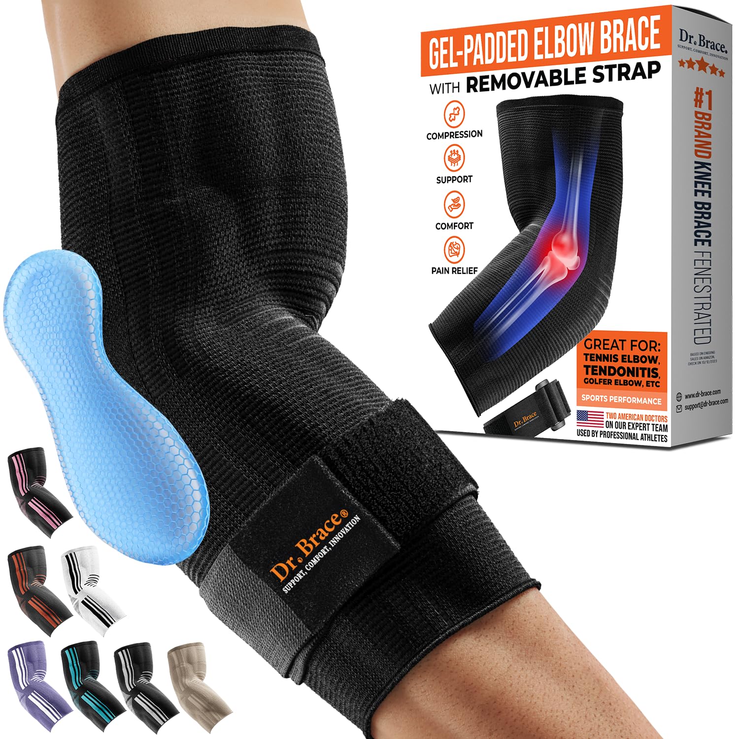 DR. BRACE Elite Elbow Brace Support, Breathable Elbow Compression Sleeve with Gel Pad for Golfer's, Tennis Elbow & Tendonitis Treatment & Pain Relief 2025 (Black, Medium)