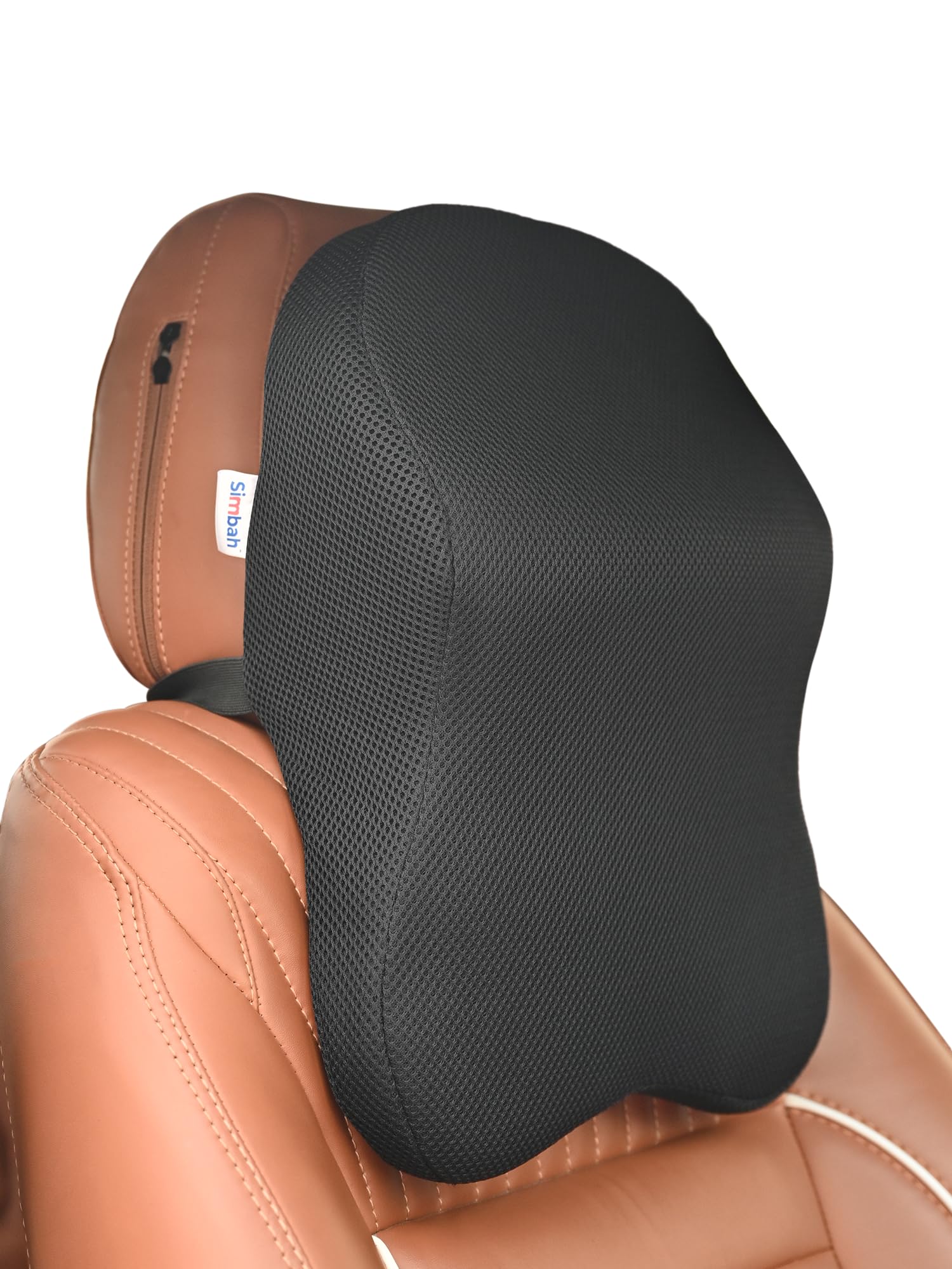 Simbah Car Neck Rest Pillow | Ergonomic Memory Foam Neck Pillow for Car with Breathable Mesh Fabric & Zipper Removable Cover | Comfortable Neck Rest for Long Drives