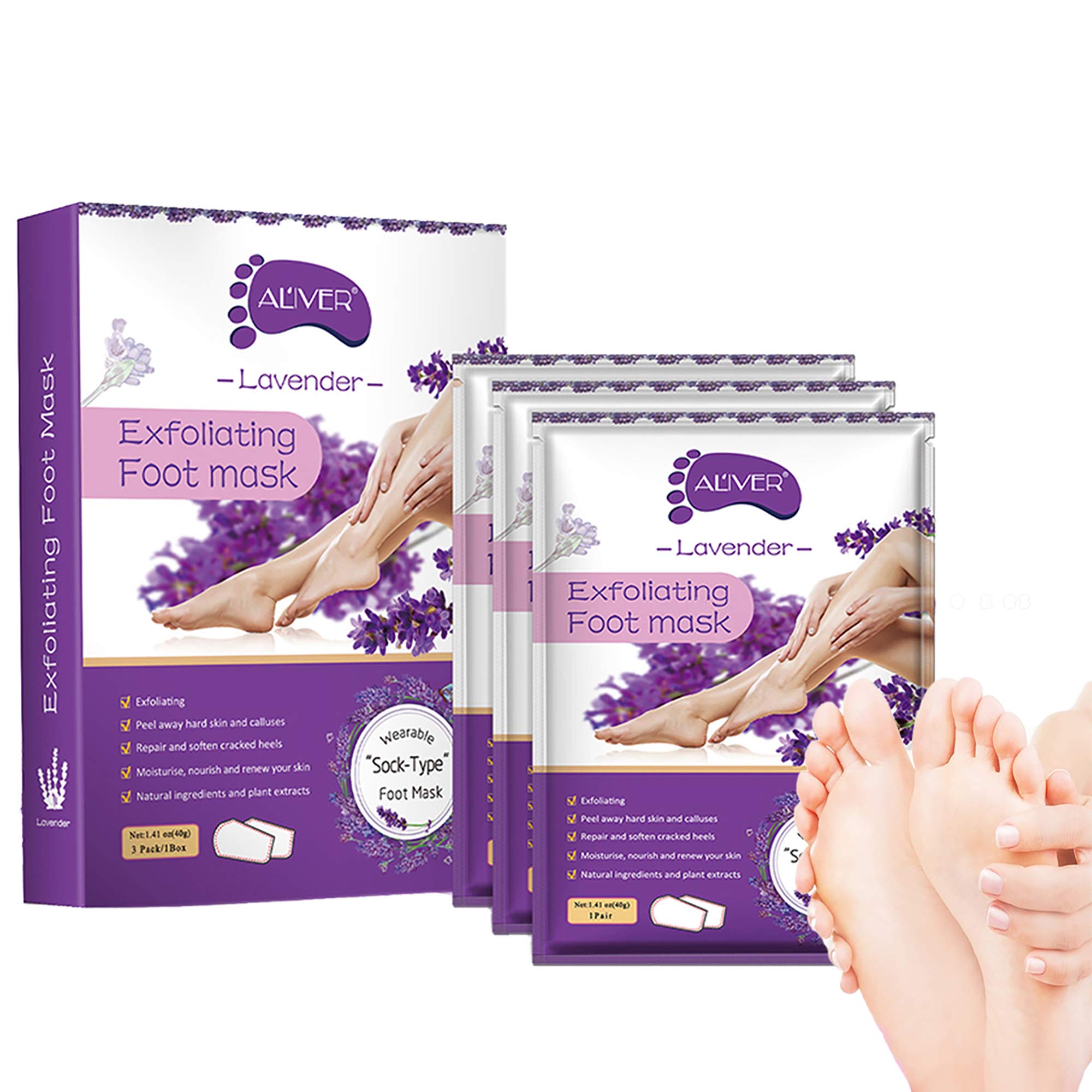 FANICEA Foot Peel Mask 3 Pack Premium Exfoliating Foot Gel Socks Make Your Feet Baby Soft and Get a Smooth Skin by Removing Dead Skin Rough Skin and Calluses for Men Women(lavender)