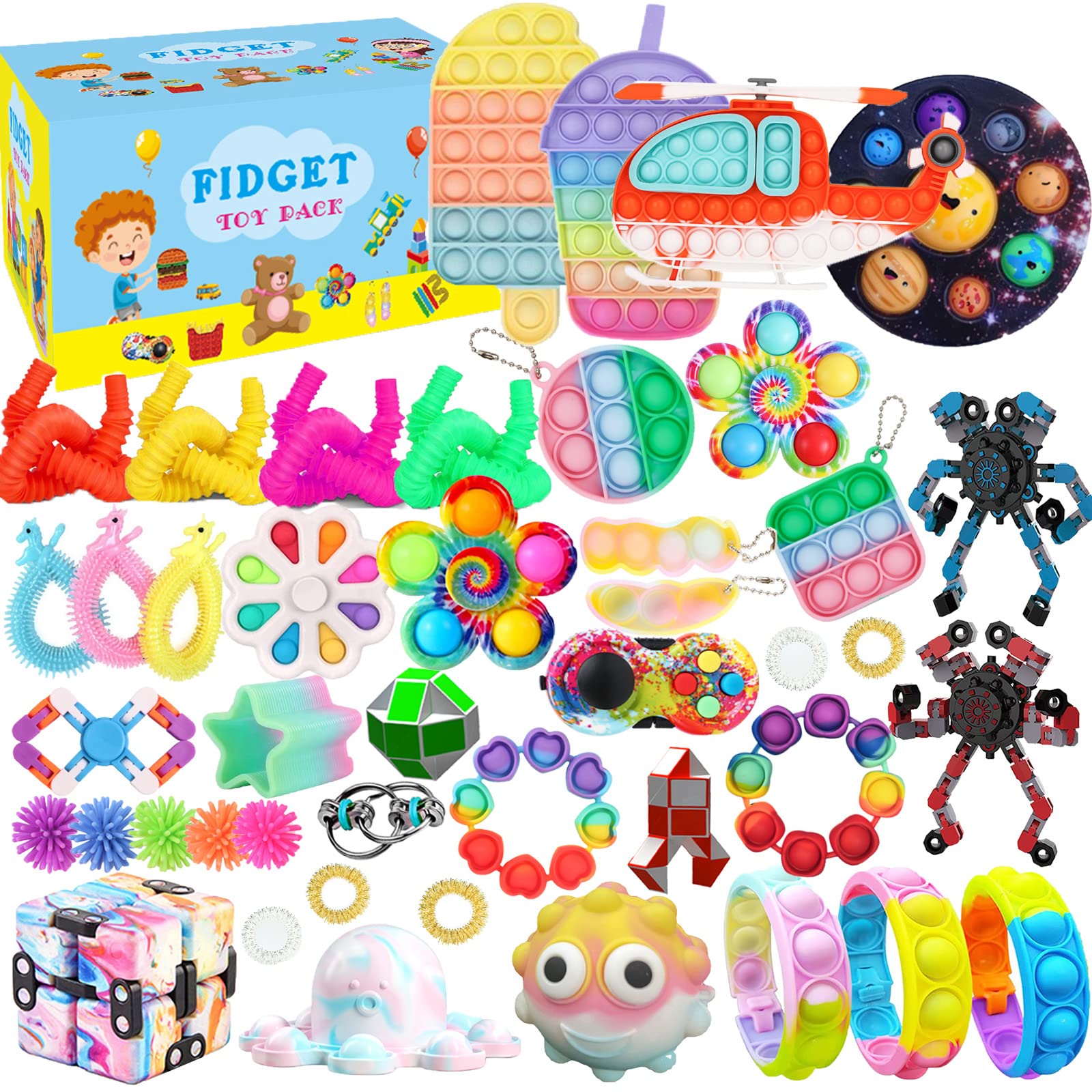 Fidgets, Fidget Toy Pack, Fidgets Pack - Pop Fidget Pack Fidget Poppers Fidget Blocks - Stress Relief Balls w Sensory Toys for Kids Girls(Fidget Poppers-3)