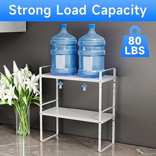 Miniatura 4 de Organizador de estante expandible para gabinete, almacenamiento apilable para mostrador de despensa de cocina, soporte ajustable para armario,