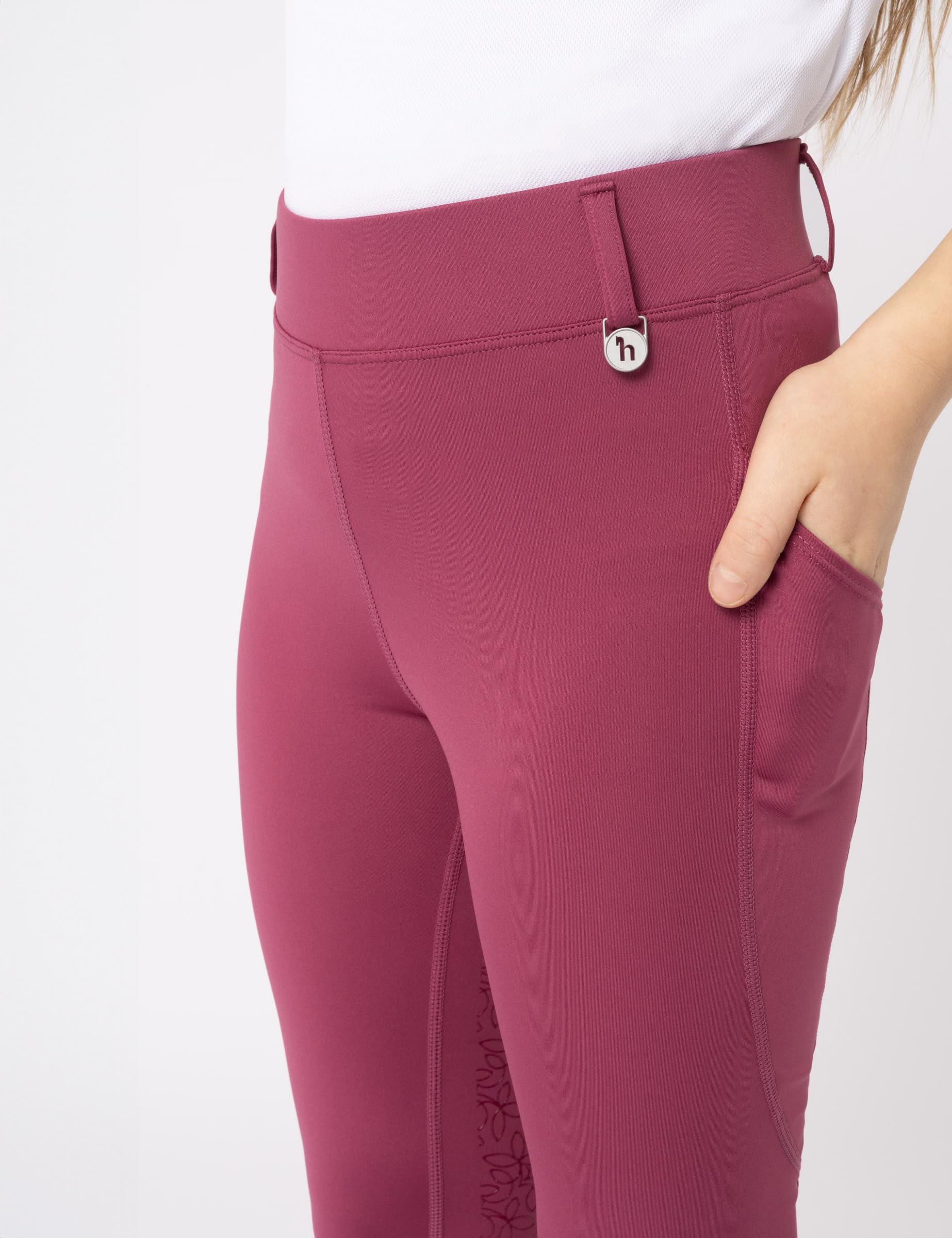 HORZE Legging d'équitation DEA, pour Enfant, Pantalon d'équitation pour Fille, Passants de Ceinture, empiècement Complet, Poche pour téléphone Portable