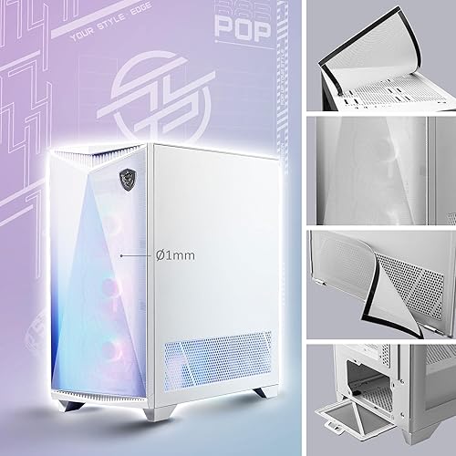 Miniatura 3 de MSI Funda premium para juegos de PC de torre media, panel lateral de vidrio templado, ventilador 4 ARGB de 4.724 in, soporte de refrigeración