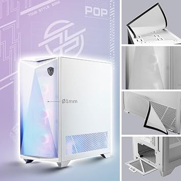 MSI MPG GUNGNIR 300R Airflow White - Premium Mid Tower Gaming PC Case - Tempered Glass Side Panel - ARGB 120mm Fan - Supports up to 360mm Radiator Liquid Cooling - White Color Case