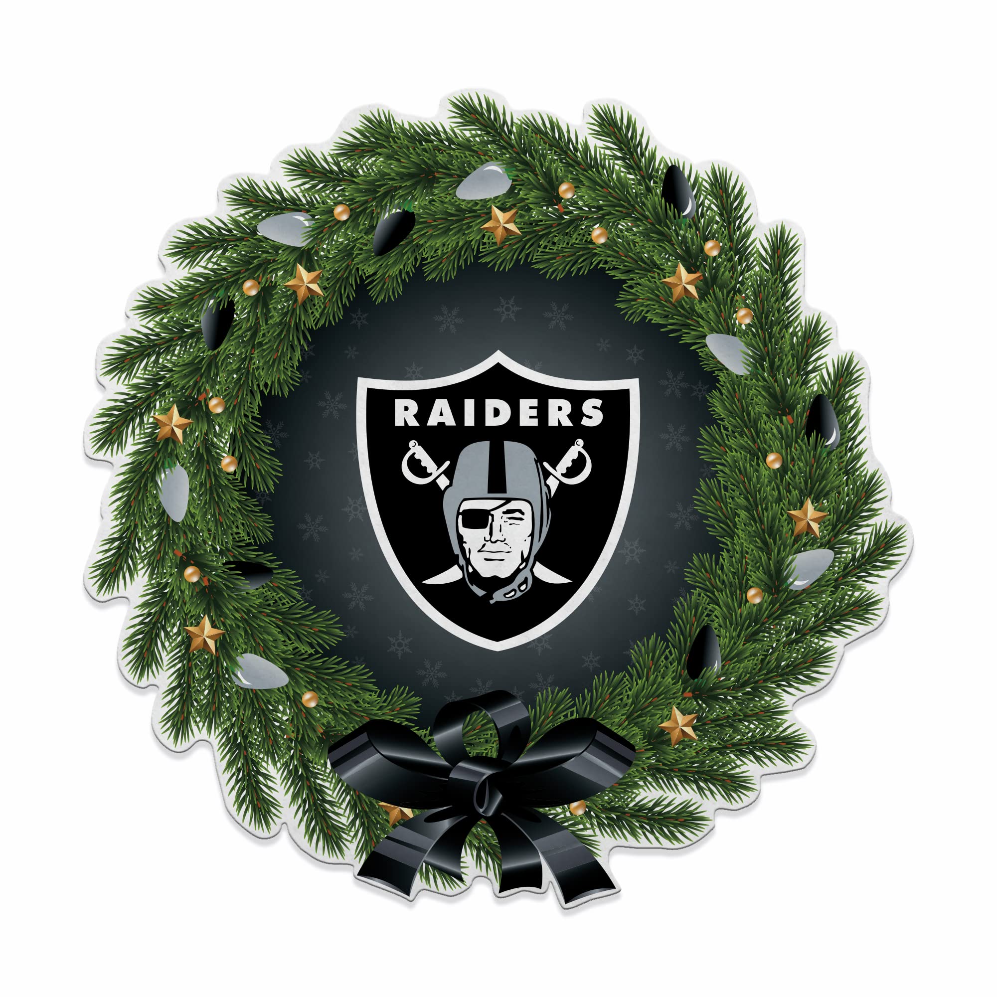 Couronne en feutre doux NFL Las Vegas Raiders : décoration de Noël durable et haut de gamme