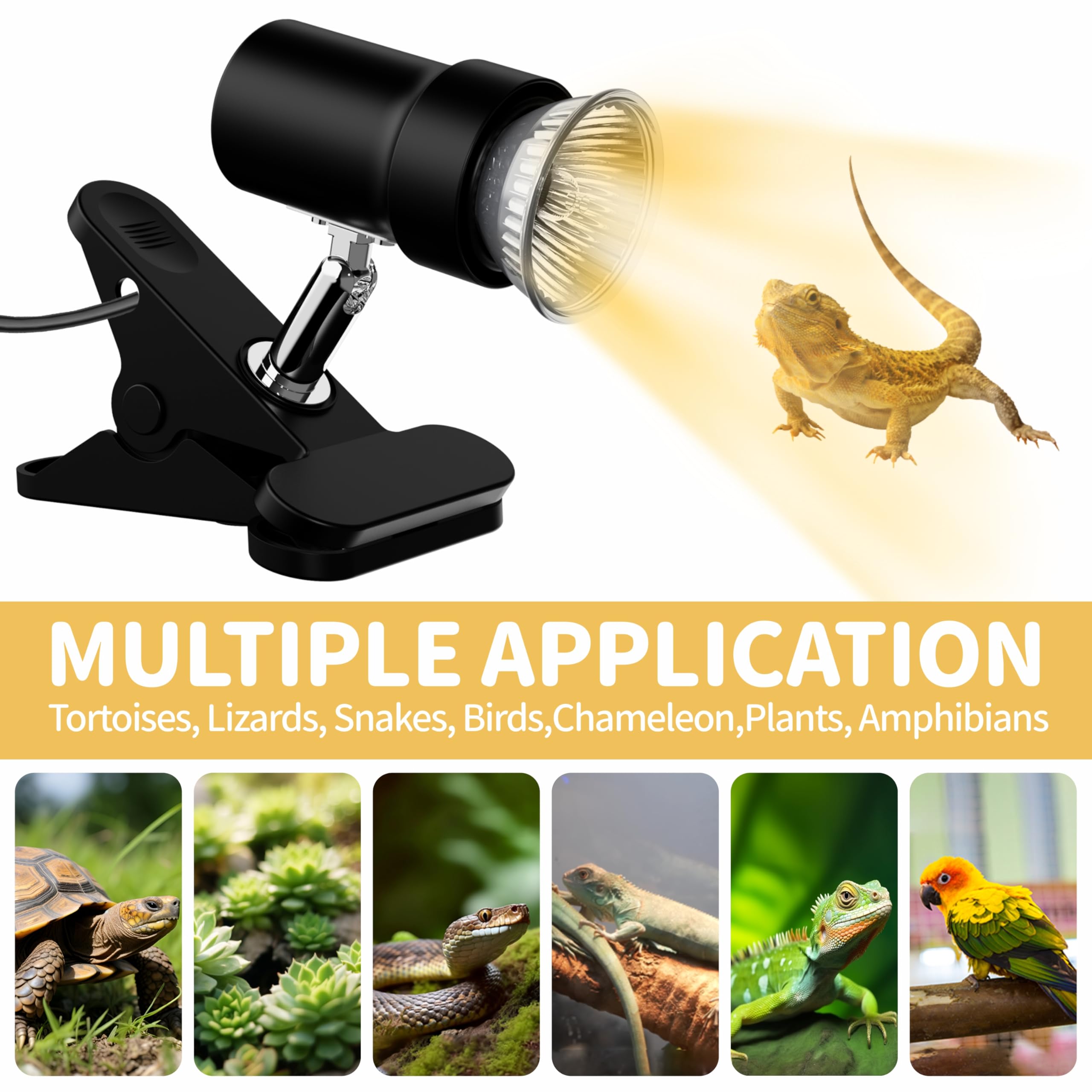 GOZILLA Reptile Heat Lamp, Turtle Lamp with 50W UVA/UVB Turtle Light Bulb, 360°Rotatable Clip Reptiles Basking Light for Amphibian and Reptile Tanks, Terrariums, Cages.(Black) — view 5