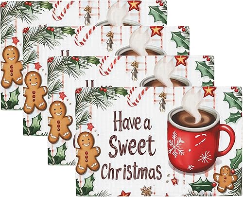 Miniatura 24 de Juego de 4 manteles individuales con diseño de hojas de acuarela, juego de manteles individuales para mesa de comedor, 12 x 18 pulgadas, lavables,