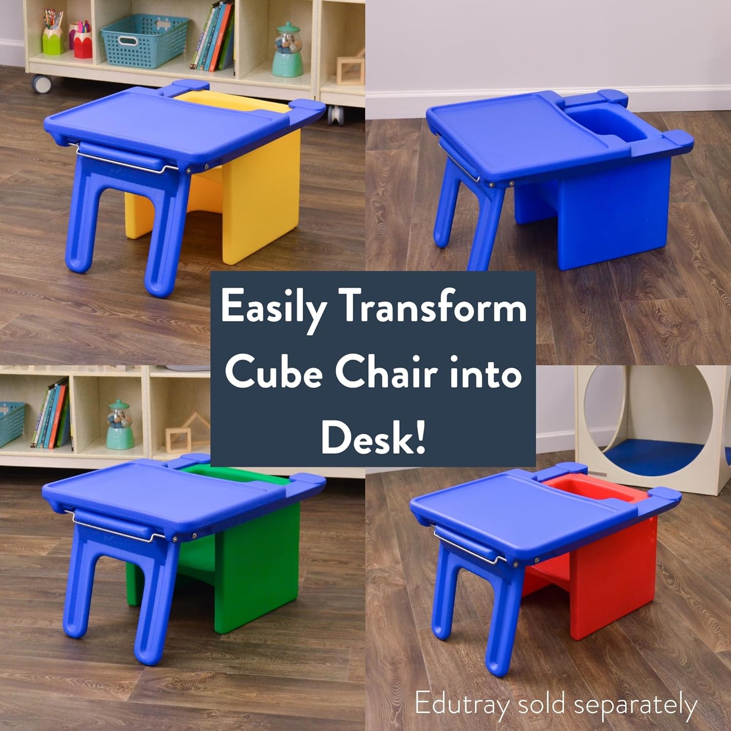 Children's Factory 3-in-1 Cube Chair for Kids, Flexible Seating Classroom Furniture, 1-Pack, Blue