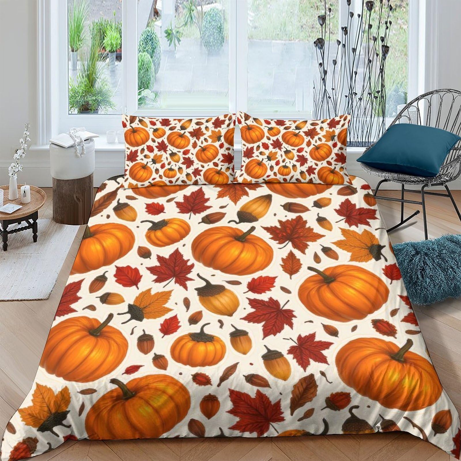Ctjqhvkz Style-8 3D Printed Pumpkin Harvest Fitted Sheet Microfiber Autumn Leaves Bed Cover For Bedroom Dorm Mattress Decor Single（135X200cm）