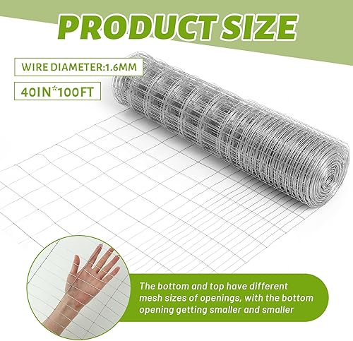Miniatura 2 de Zonon Valla de granja de 40 pulgadas x 100 pies para caballo, ciervo y cerdo, valla de alambre soldado galvanizado, valla de pollo, valla de conejo,