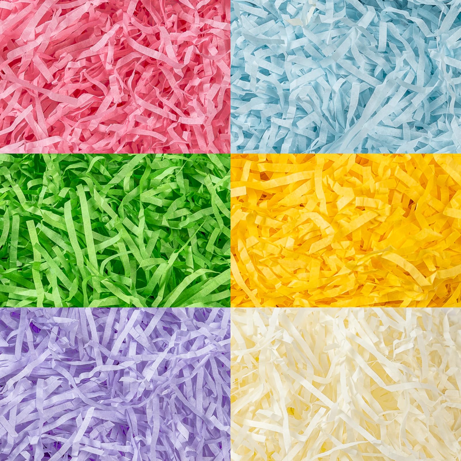 CIPOWM Riempitrice di carta sminuzzata con erba pasquale da 350 ml, 6 colori, per riempire carta di rafia increspata per confezioni regalo pasquali, sacchetti per riempire cesti e forniture per feste