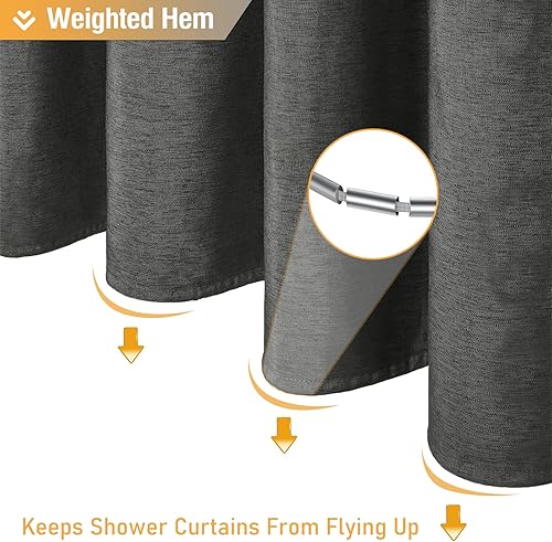 Miniatura 5 de BTTN Cortina de ducha gris carbón, juego de cortina de ducha de tela gruesa e impermeable con 12 ganchos de plástico, cortina de ducha de tela
