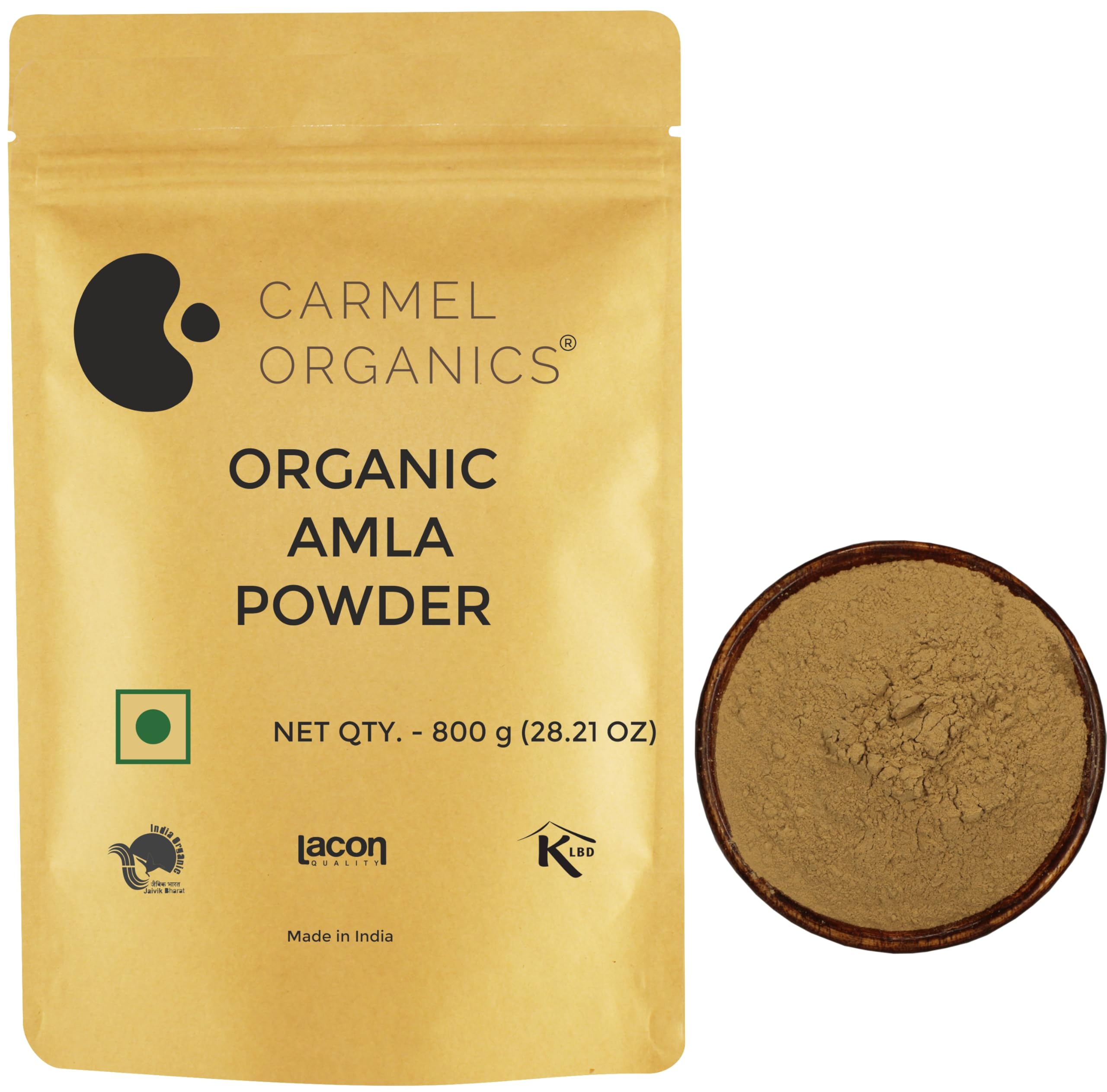 CARMEL ORGANICS Fresh Amla Fruit Powder, 800 Grams(Pack Of 1), Jaivik Bharat Certified, Indian Gooseberries Powder., Malanelli,Amalakkamu,Usirikai Powder, No Added Preservatives