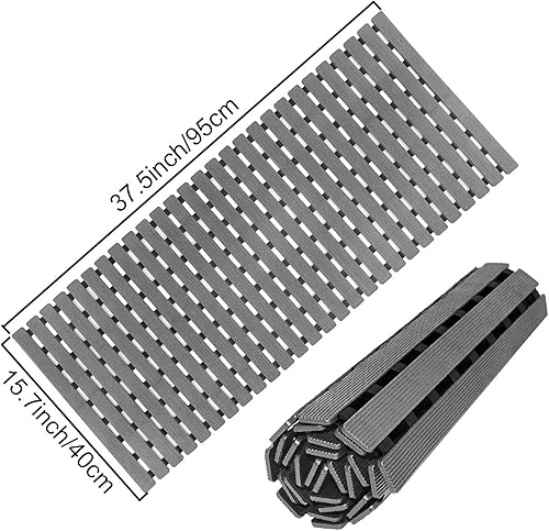Miniatura 5 de MBOSS Tapete de bañera antideslizante, tapete de ducha para ducha interior, diseño de ventosas y orificios de drenaje, 37.5 x 15.7 pulgadas,