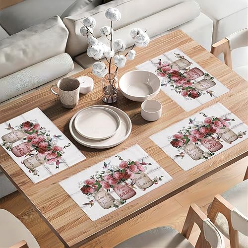 Miniatura 7 de Juego de 4 manteles individuales con diseño de flores y rosas, manteles individuales lavables para decoración del hogar, fiesta, interior, cocina,