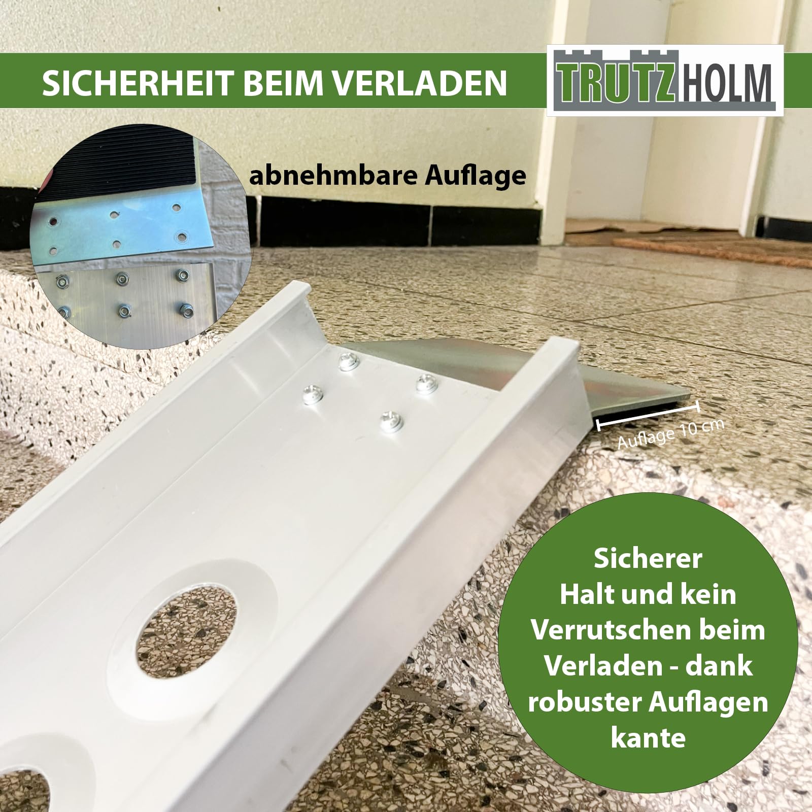 TRUTZHOLM Auffahrschiene klappbar 240 cm Tragkraft 50 kg Alu grau gelocht Fahrradrampe Rampe