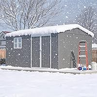 Vista 9 de Cobertizo de almacenamiento de metal resistente de 8 x 12 pies, puertas con doble cerradura, marco de suelo impermeable y protección para todo tipo