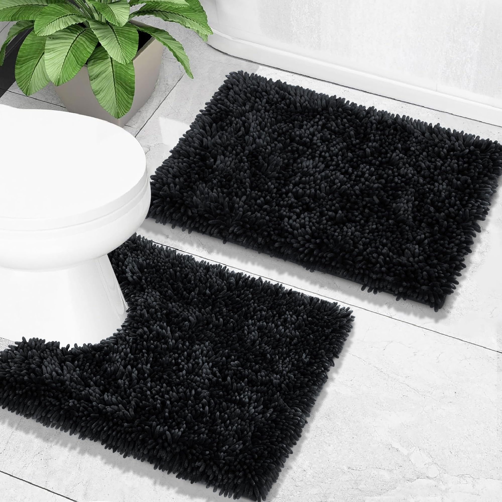Yimobra Bathroom Rugs Sets 2 Piece, Soft Absorbent Bath Mat and U-Shaped Toilet Rug with Non Slip Backing, Luxury Shaggy Bath Mats for Bathroom,