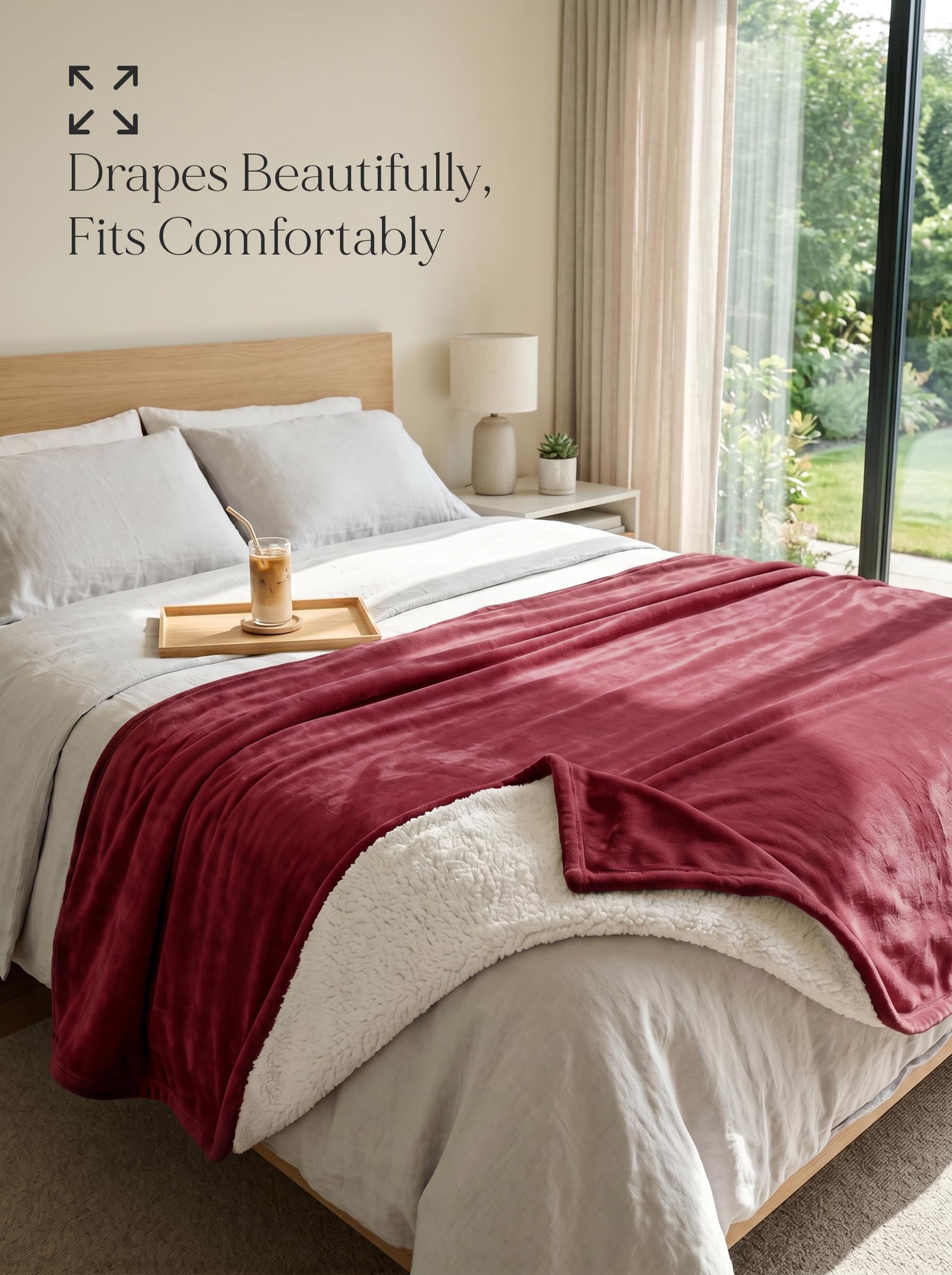 Utopia Bedding Coperta Sherpa [Rosso, 228x259 cm] - Coperta reversibile in pile caldo e spesso 480 GSM per letto, divano, divano, campeggio e viaggi